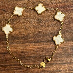 18k Gold Plated Mother of Pearl Clover Bracelet, Adjustable, NWOT